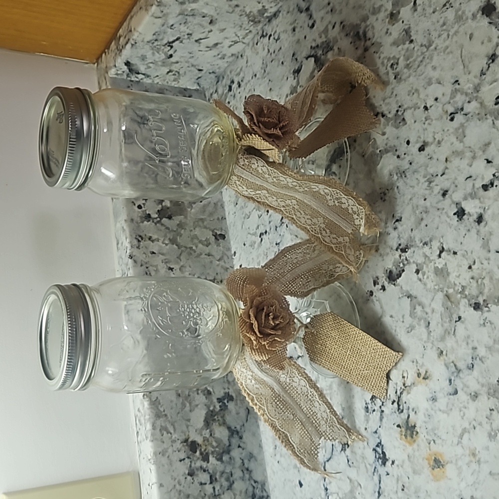 Redneck Wine Glasses - 2 Mason Jar wine goblets with burlap bows